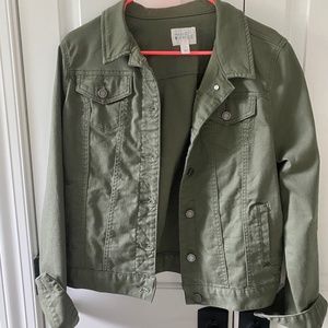 Market & Spruce Camila Boyfriend Forest Green Denim Jean Jacket Sz L